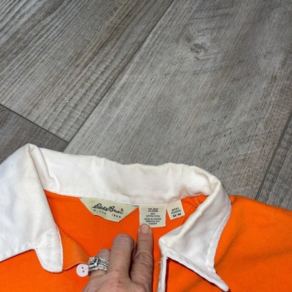 Vintage Eddie Bauer bright Orange heavy polo long sleeve shirt Med - Picture 3 of 6